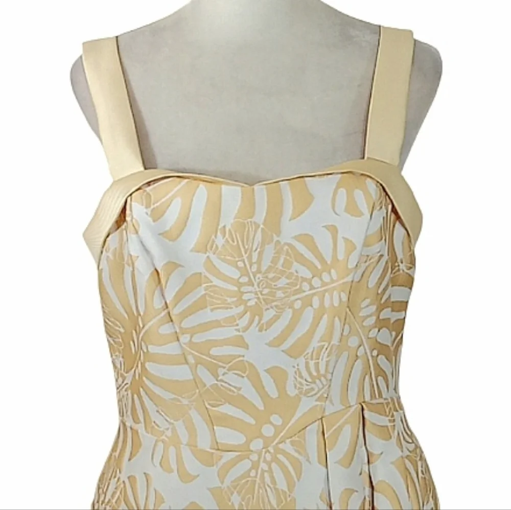Kay Unger Liv Palm Leaf Jacquard Tea Length Cocktail Dress Size 6